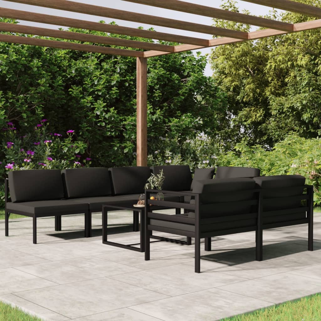 8-delige Loungeset met kussens aluminium antracietkleurig – afbeelding 1