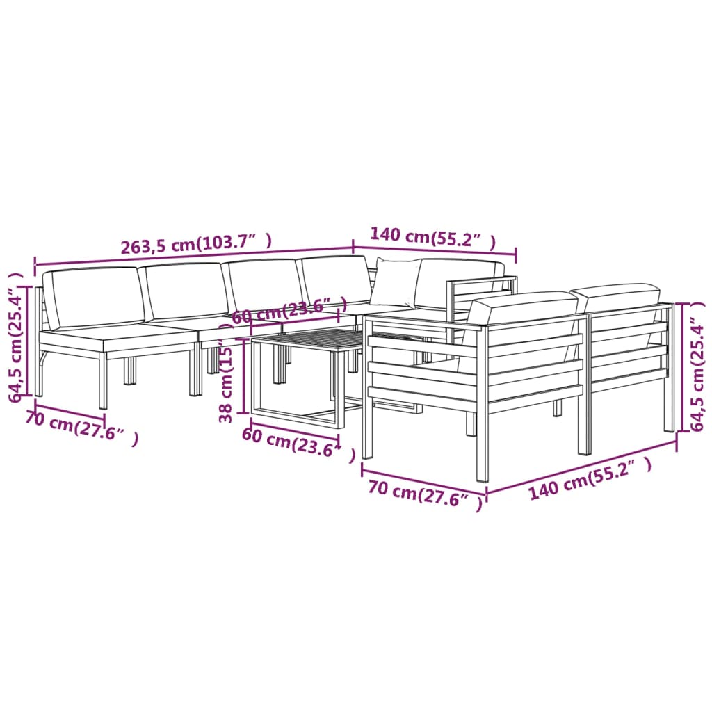 8-delige Loungeset met kussens aluminium antracietkleurig – afbeelding 9