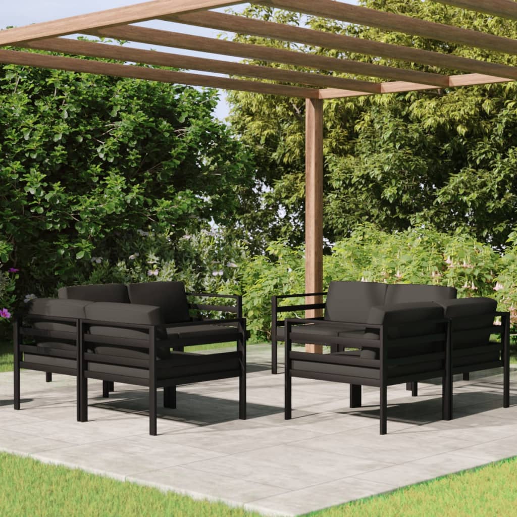 8-delige Loungeset met kussens aluminium antracietkleurig – afbeelding 1