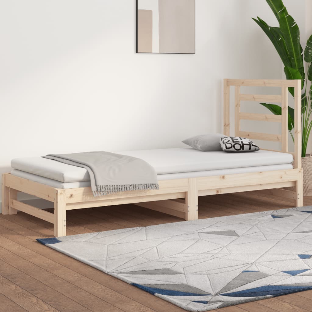 Slaapbank uitschuifbaar 2x(90x200) cm massief grenenhout – afbeelding 1