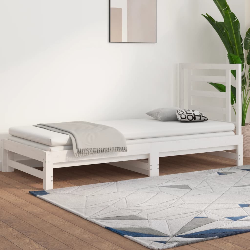 Slaapbank uitschuifbaar massief grenenhout wit 2x(90x190) cm – afbeelding 1