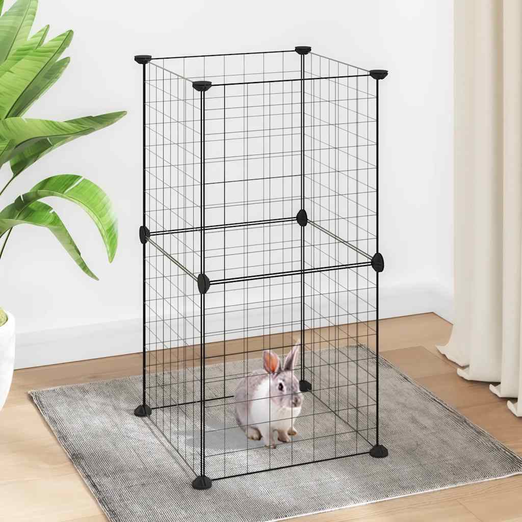 Huisdierenkooi met 8 panelen 35x35 cm staal zwart