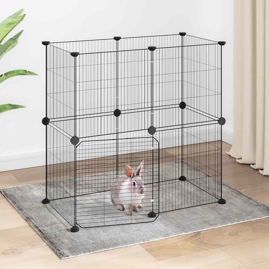 Huisdierenkooi met deur 12 panelen 35x35 cm staal zwart