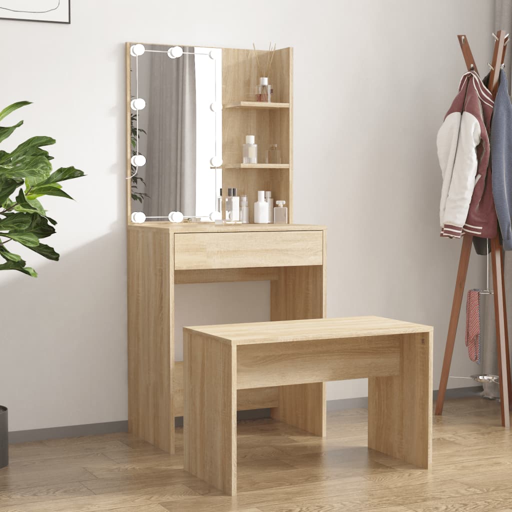 Kaptafelset met LED's bewerkt hout sonoma eikenkleurig