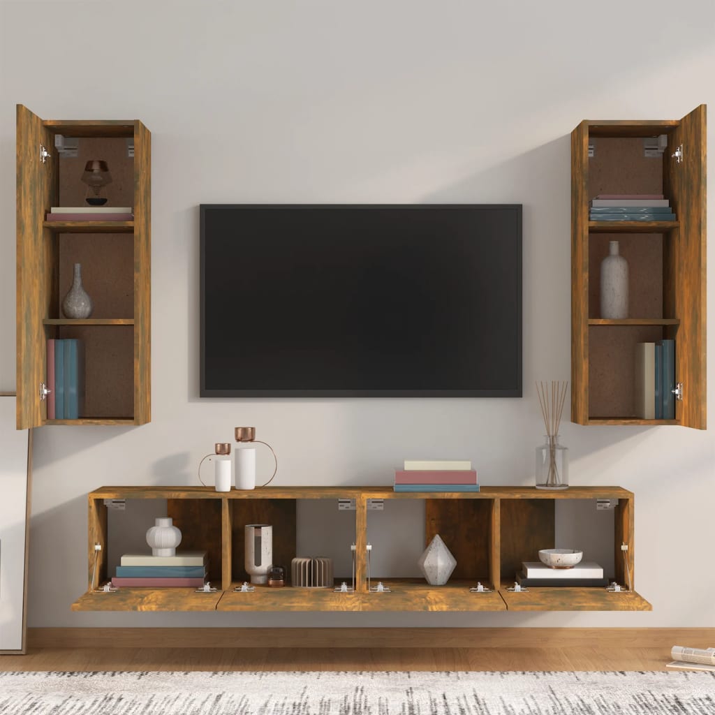 4-delige Tv-meubelset bewerkt hout gerookt eikenkleurig – afbeelding 3