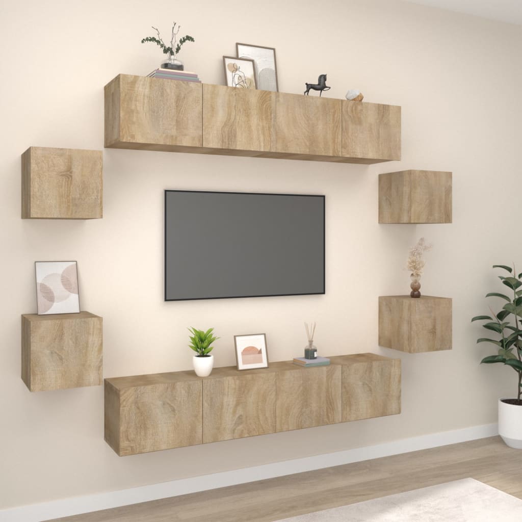 8-delige Tv-meubelset bewerkt hout sonoma eikenkleurig – afbeelding 1