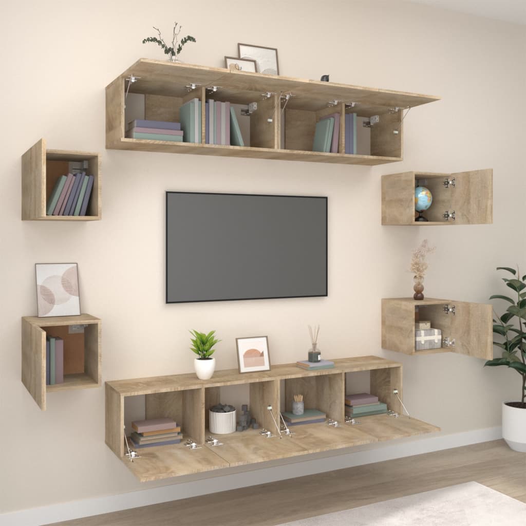8-delige Tv-meubelset bewerkt hout sonoma eikenkleurig – afbeelding 3