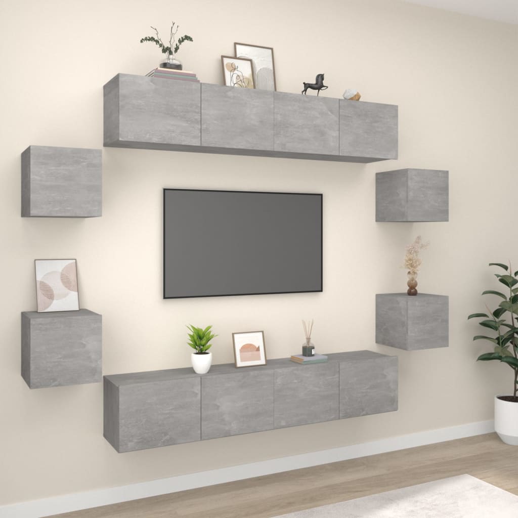 8-delige Tv-meubelset bewerkt hout betongrijs – afbeelding 1