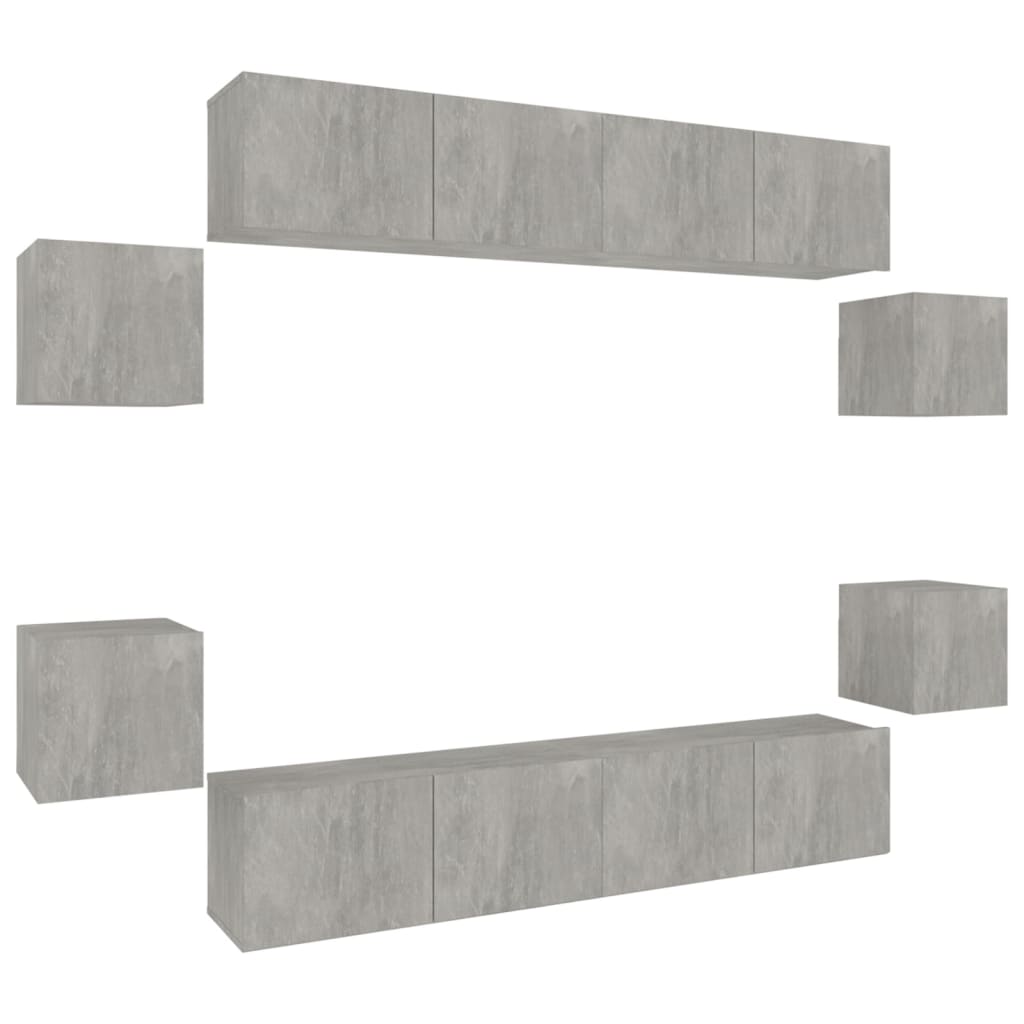 8-delige Tv-meubelset bewerkt hout betongrijs – afbeelding 2