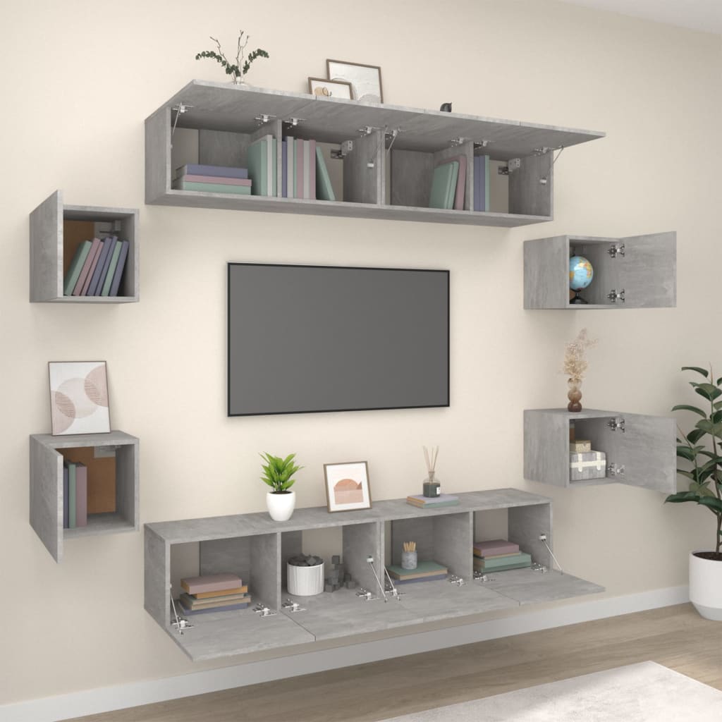 8-delige Tv-meubelset bewerkt hout betongrijs – afbeelding 3