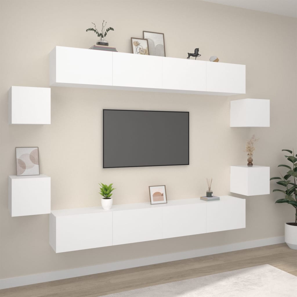 8-delige Tv-meubelset bewerkt hout wit – afbeelding 1