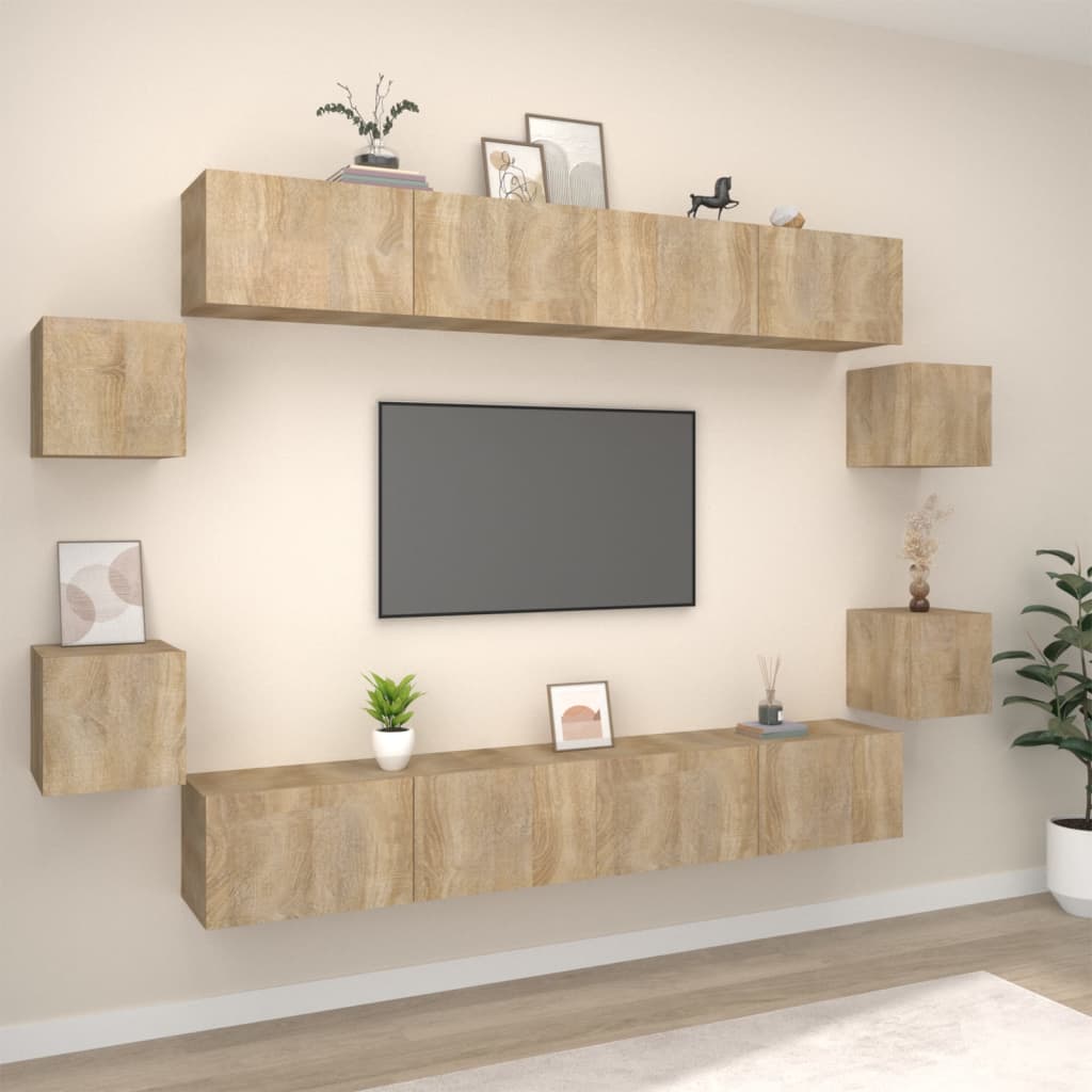 8-delige Tv-meubelset bewerkt hout sonoma eikenkleurig – afbeelding 1