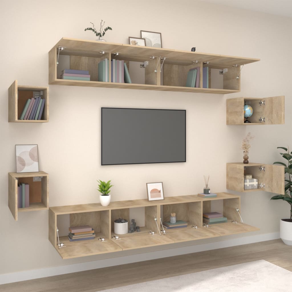 8-delige Tv-meubelset bewerkt hout sonoma eikenkleurig – afbeelding 3