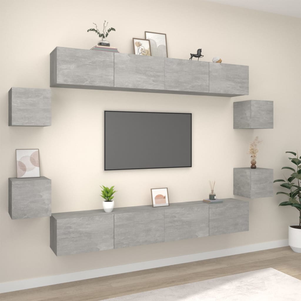 8-delige Tv-meubelset bewerkt hout betongrijs – afbeelding 1