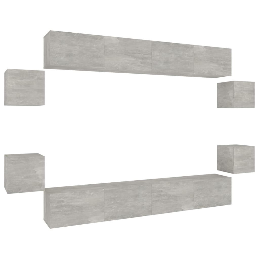 8-delige Tv-meubelset bewerkt hout betongrijs – afbeelding 2