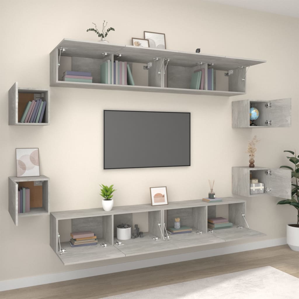 8-delige Tv-meubelset bewerkt hout betongrijs – afbeelding 3