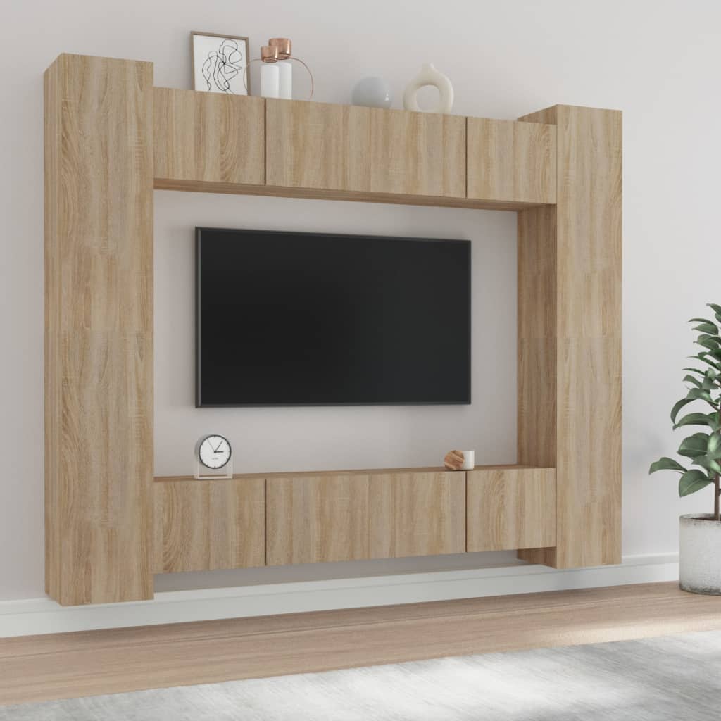 8-delige Tv-meubelset bewerkt hout sonoma eikenkleurig – afbeelding 1