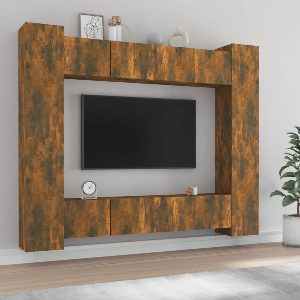8-delige Tv-meubelset bewerkt hout gerookt eikenkleurig – afbeelding 1