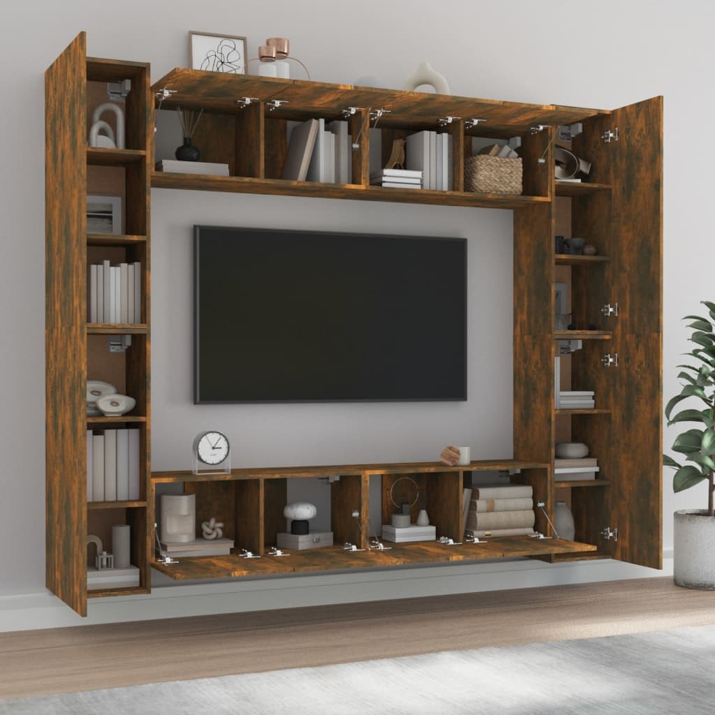 8-delige Tv-meubelset bewerkt hout gerookt eikenkleurig – afbeelding 3