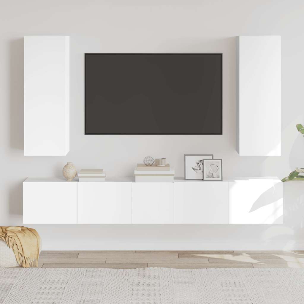 5-delige Tv-meubelset bewerkt hout wit