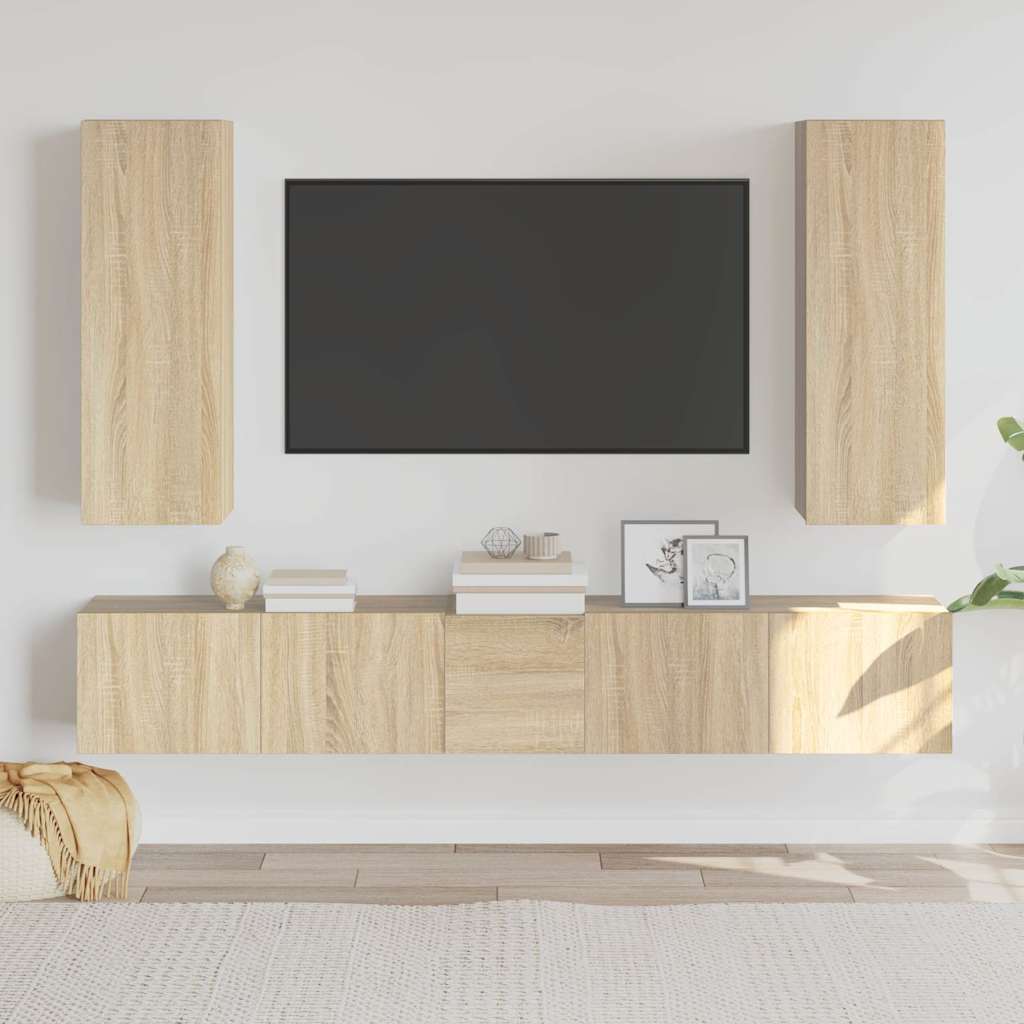5-delige Tv-meubelset bewerkt hout sonoma eikenkleurig – afbeelding 1