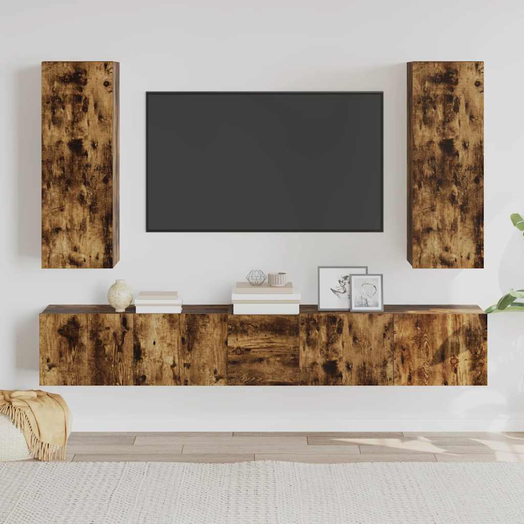 5-delige Tv-meubelset bewerkt hout gerookt eikenkleurig