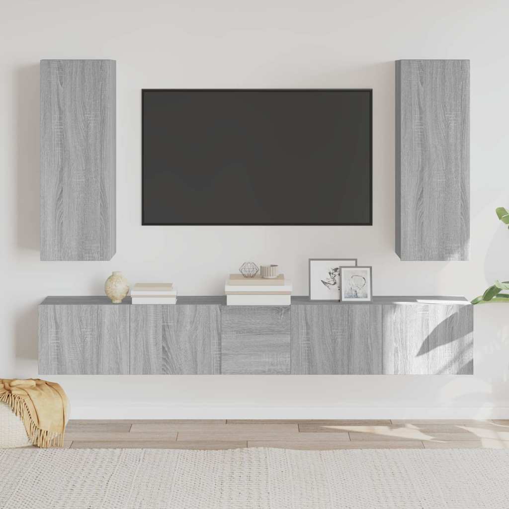 5-delige Tv-meubelset bewerkt hout grijs sonoma eikenkleurig