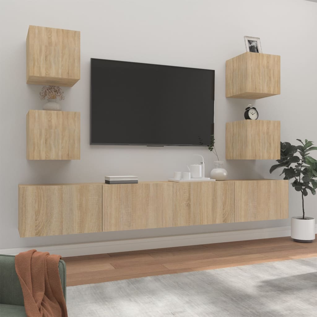 6-delige Tv-meubelset bewerkt hout sonoma eikenkleurig – afbeelding 1