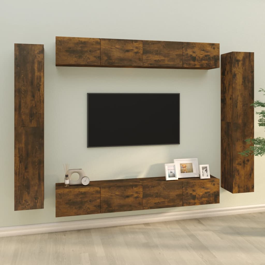8-delige Tv-meubelset bewerkt hout gerookt eikenkleurig