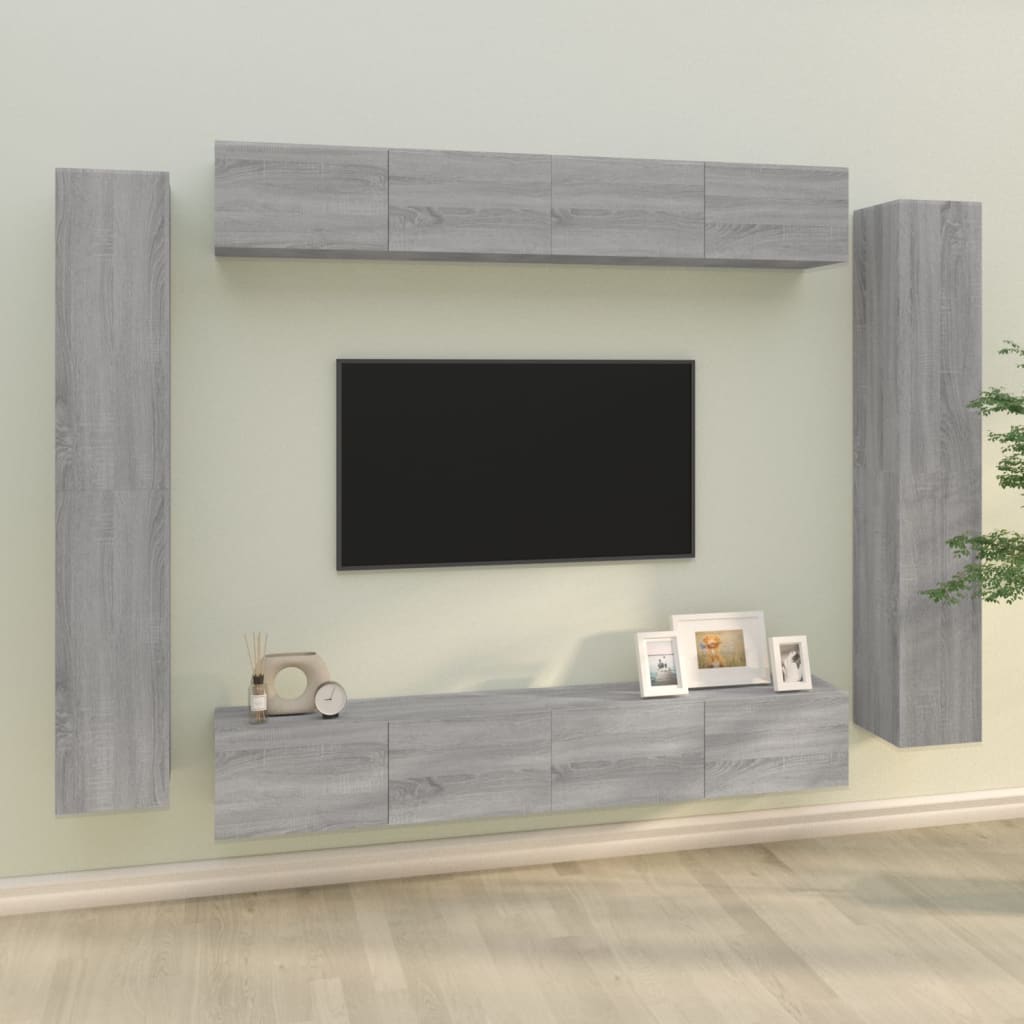 8-delige Tv-meubelset bewerkt hout grijs sonoma eikenkleurig
