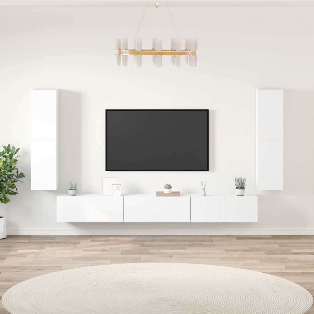 7-delige Tv-meubelset bewerkt hout wit