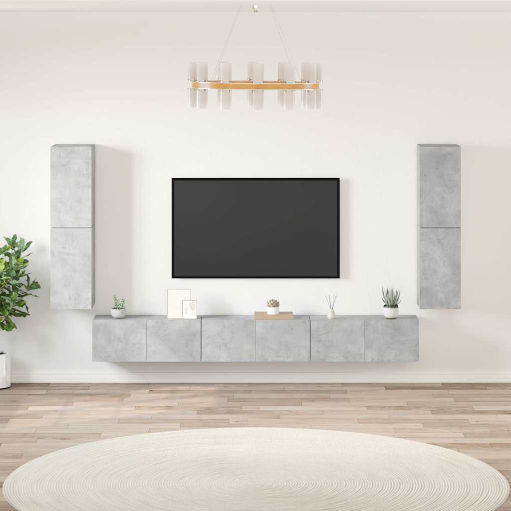 7-delige Tv-meubelset bewerkt hout betongrijs – afbeelding 1