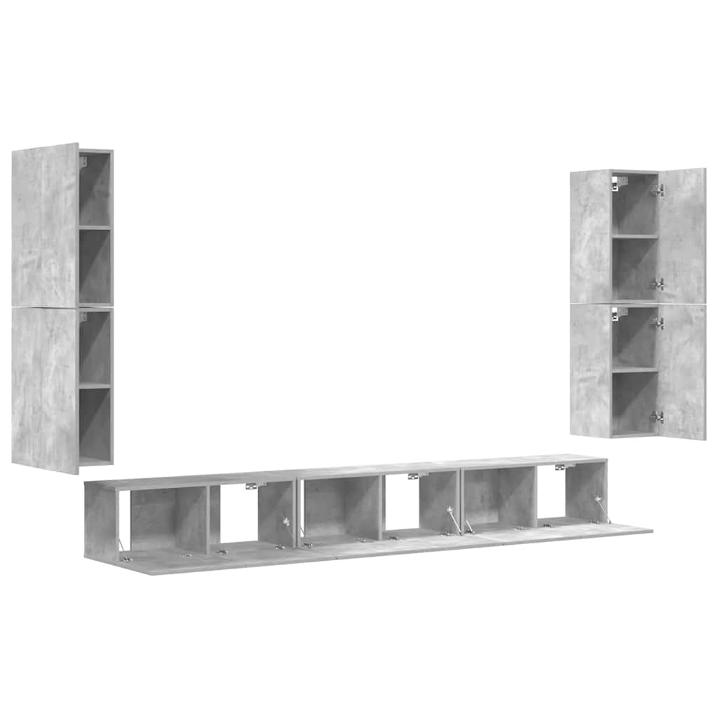 7-delige Tv-meubelset bewerkt hout betongrijs – afbeelding 10