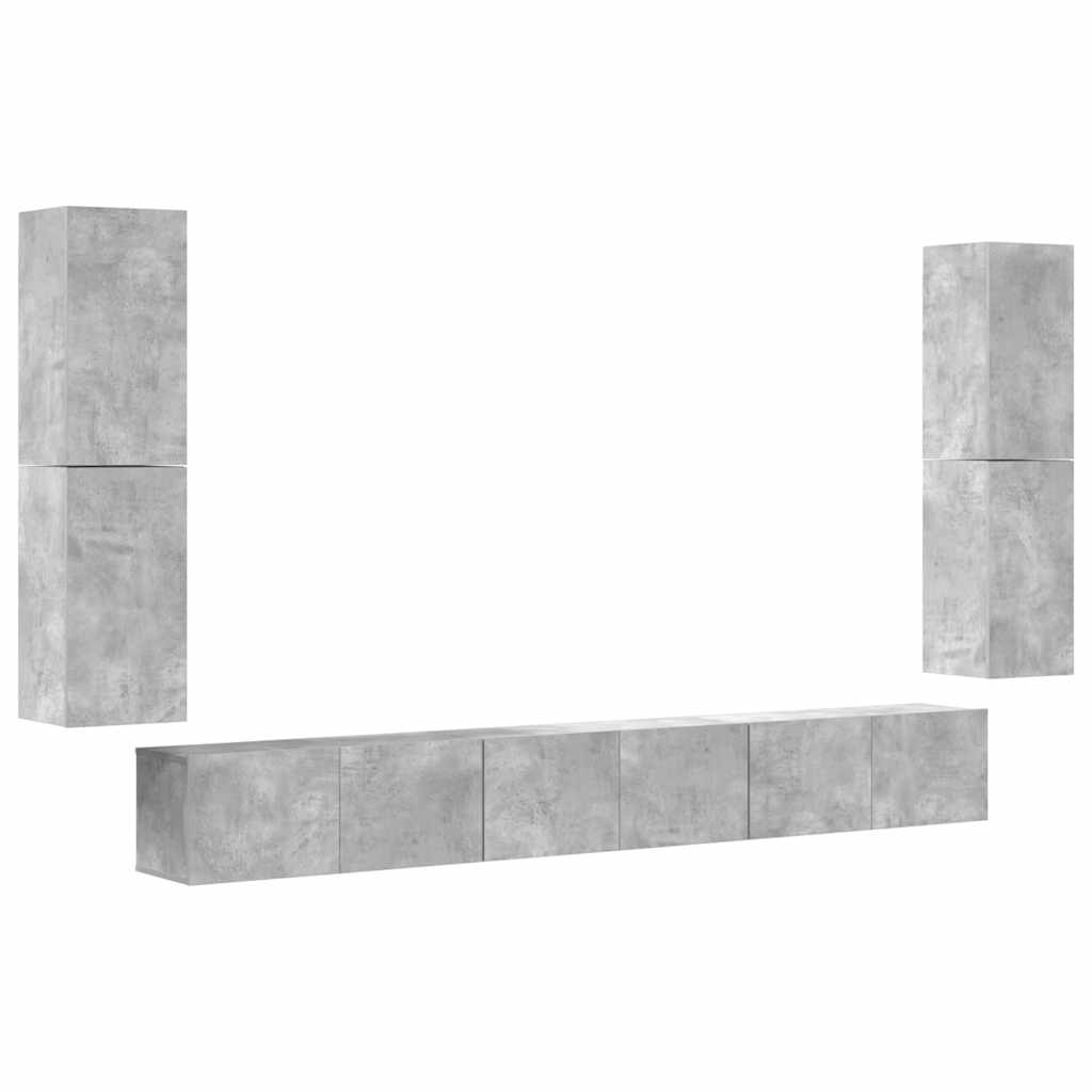 7-delige Tv-meubelset bewerkt hout betongrijs – afbeelding 2