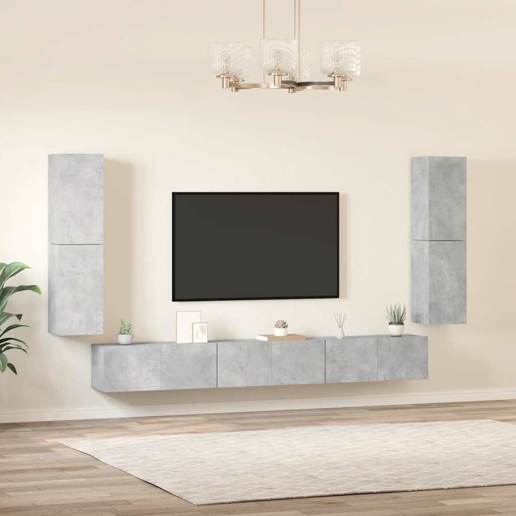 7-delige Tv-meubelset bewerkt hout betongrijs – afbeelding 3