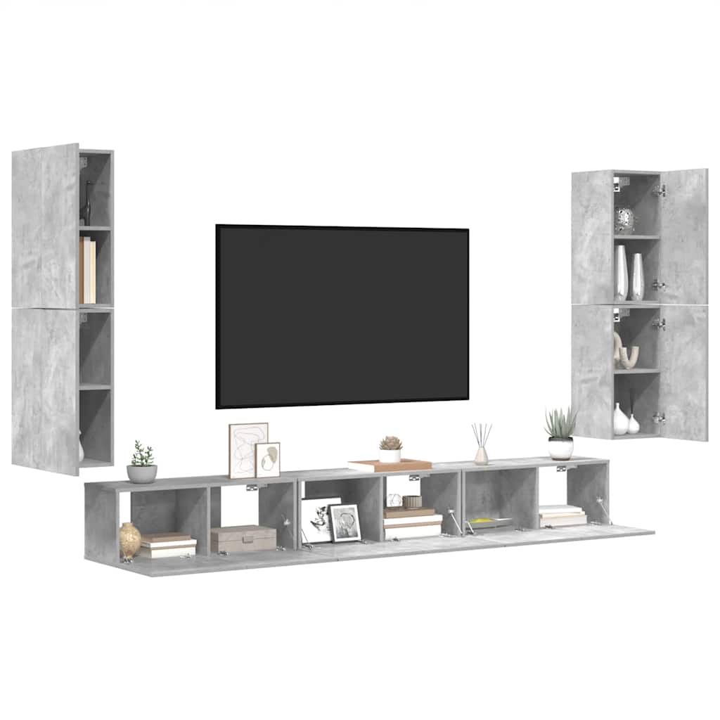 7-delige Tv-meubelset bewerkt hout betongrijs – afbeelding 4