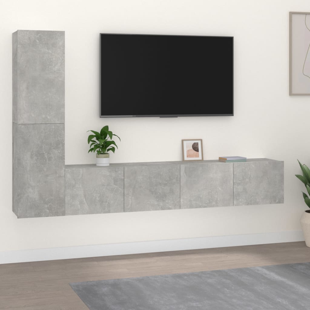 4-delige Tv-meubelset bewerkt hout betongrijs – afbeelding 1