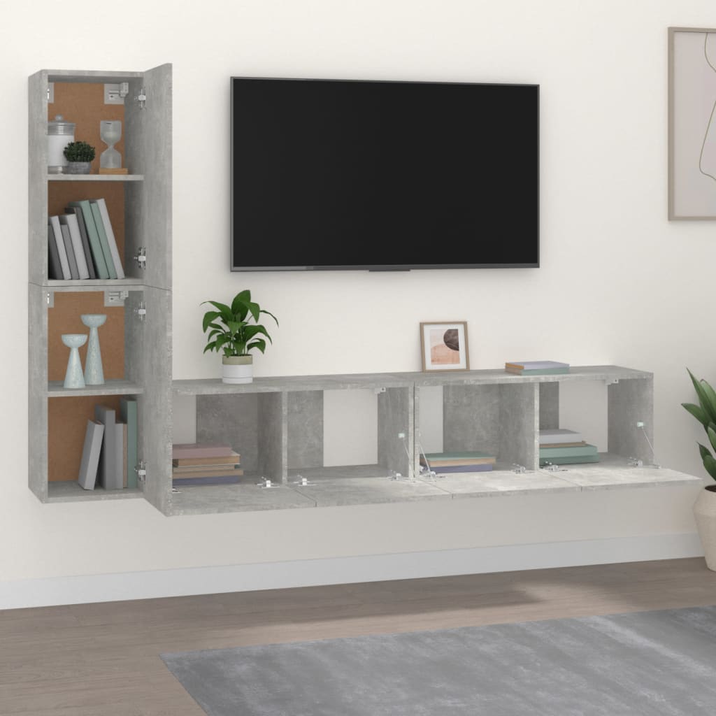 4-delige Tv-meubelset bewerkt hout betongrijs – afbeelding 3