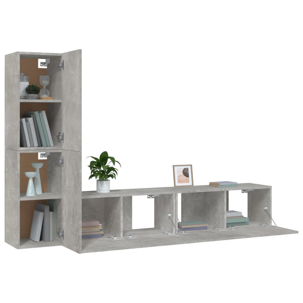 4-delige Tv-meubelset bewerkt hout betongrijs – afbeelding 8