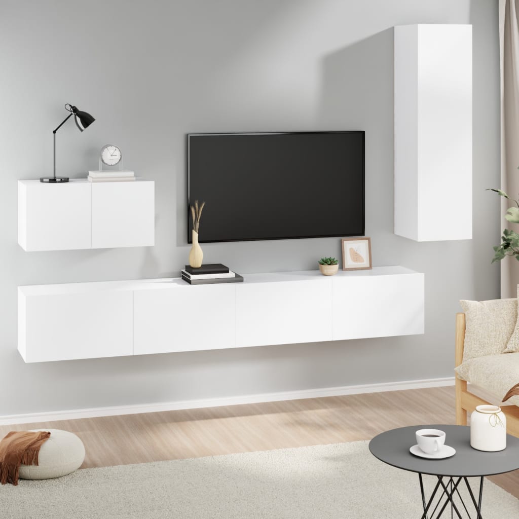 4-delige Tv-meubelset bewerkt hout wit – afbeelding 1