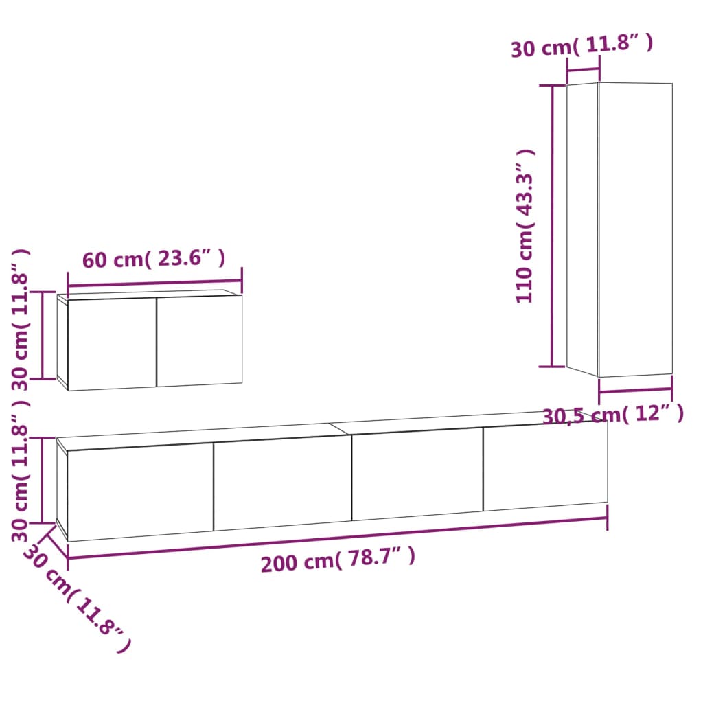 4-delige Tv-meubelset bewerkt hout wit – afbeelding 12