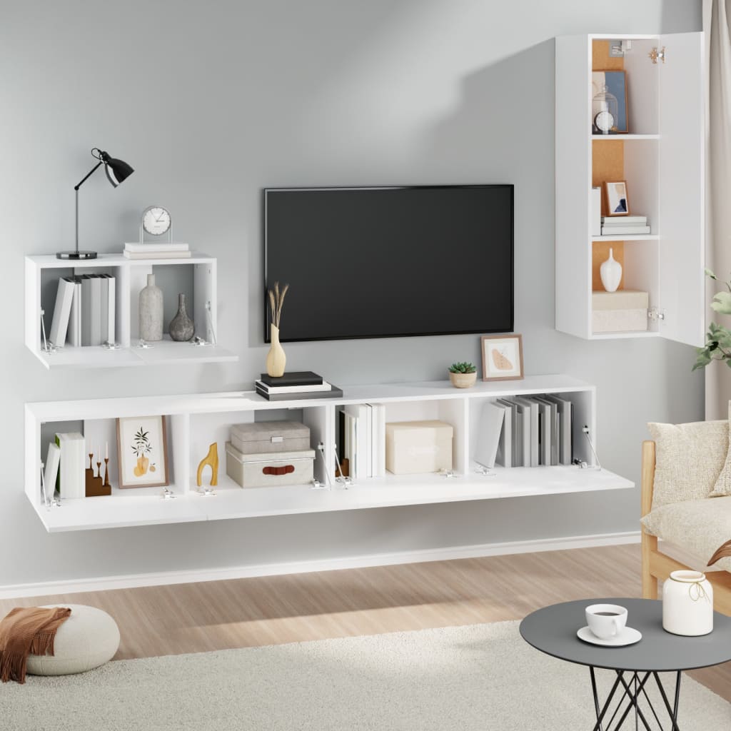 4-delige Tv-meubelset bewerkt hout wit – afbeelding 3