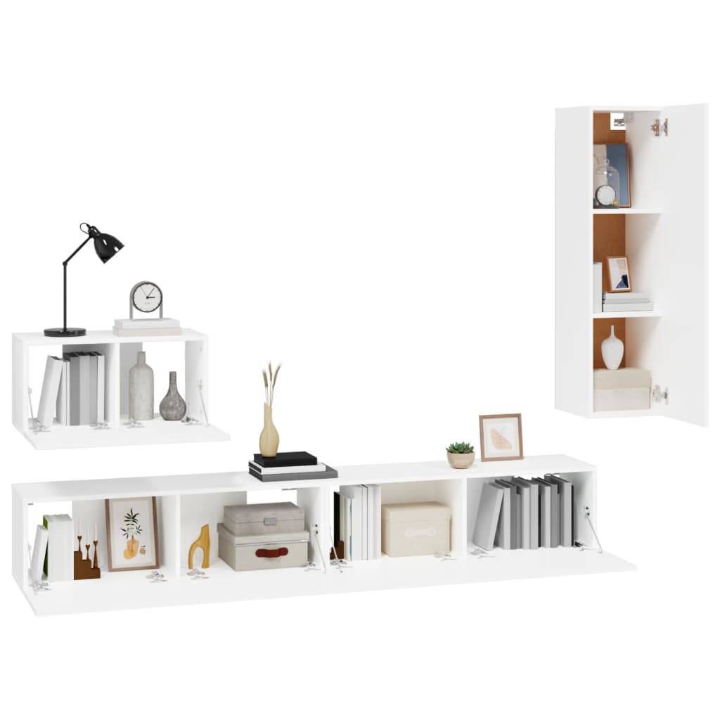 4-delige Tv-meubelset bewerkt hout wit – afbeelding 4
