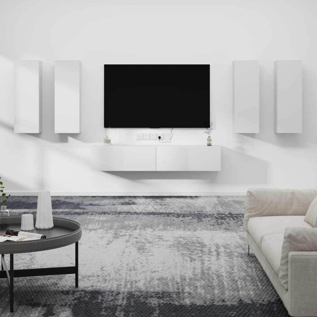 6-delige Tv-meubelset bewerkt hout wit – afbeelding 1