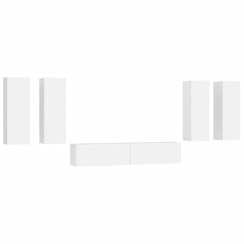 6-delige Tv-meubelset bewerkt hout wit – afbeelding 2