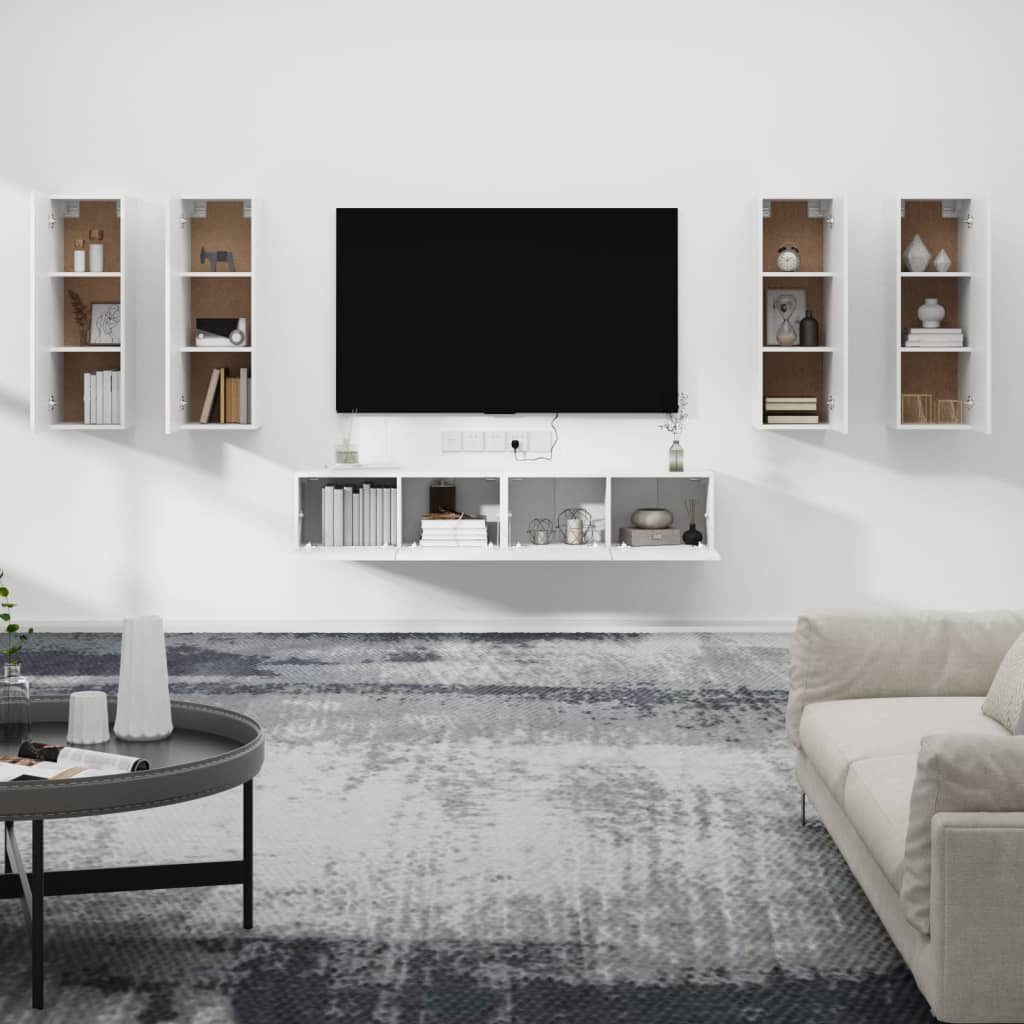 6-delige Tv-meubelset bewerkt hout wit – afbeelding 3