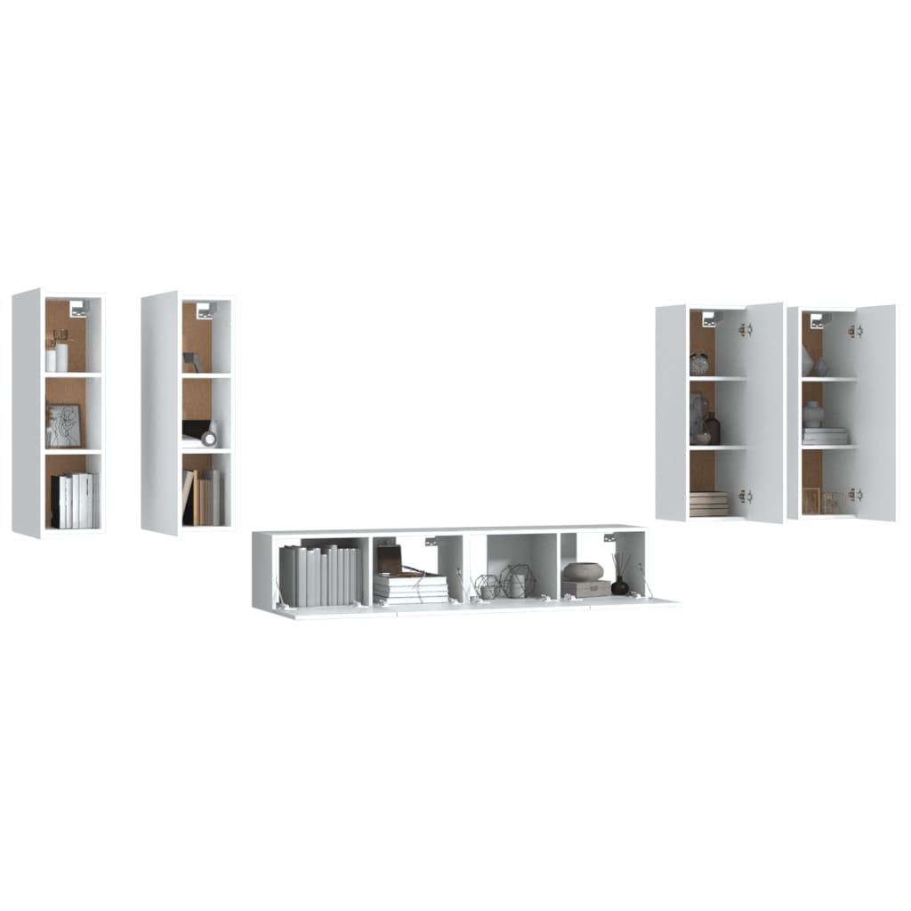 6-delige Tv-meubelset bewerkt hout wit – afbeelding 6