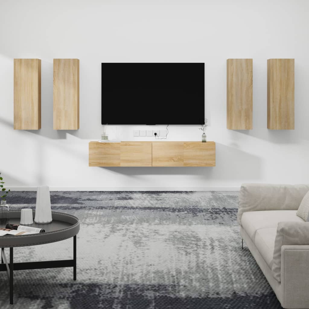 6-delige Tv-meubelset bewerkt hout sonoma eikenkleurig – afbeelding 1