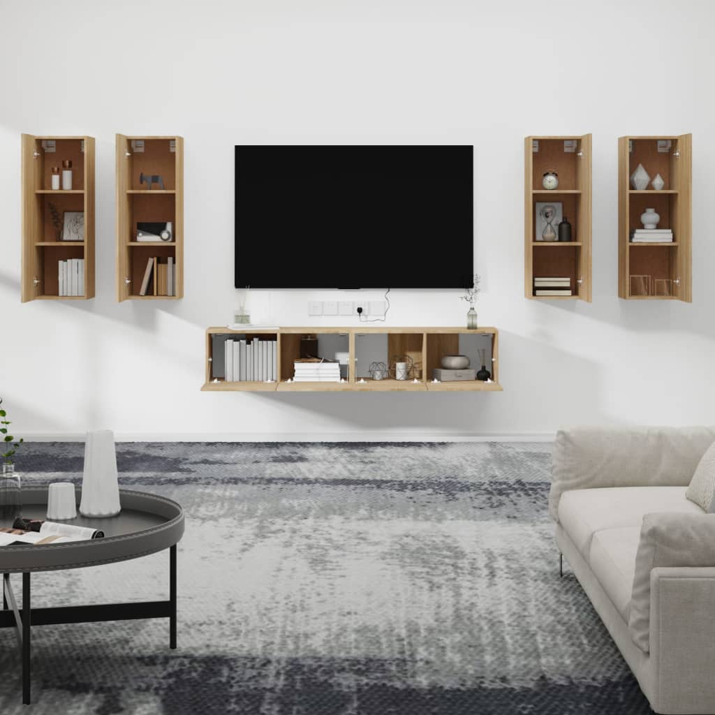 6-delige Tv-meubelset bewerkt hout sonoma eikenkleurig – afbeelding 3
