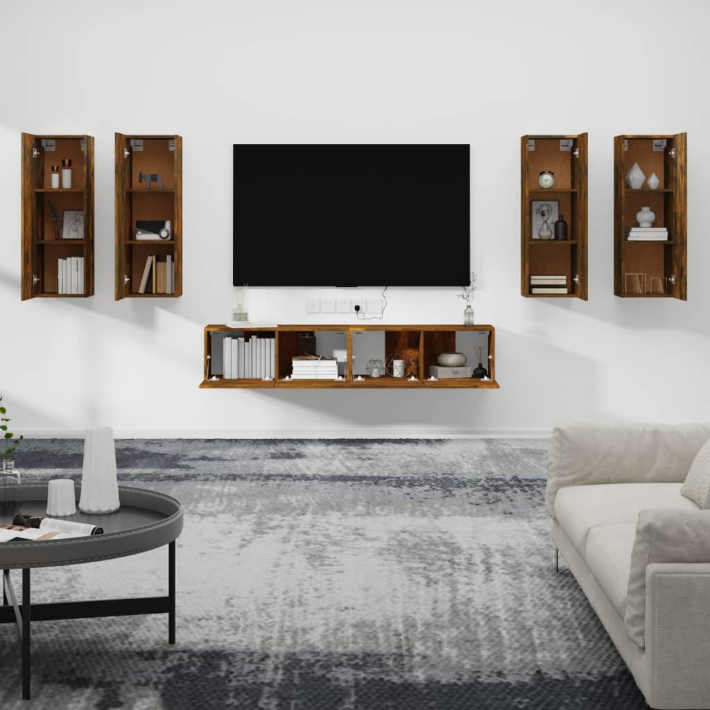 6-delige Tv-meubelset bewerkt hout gerookt eikenkleurig – afbeelding 3